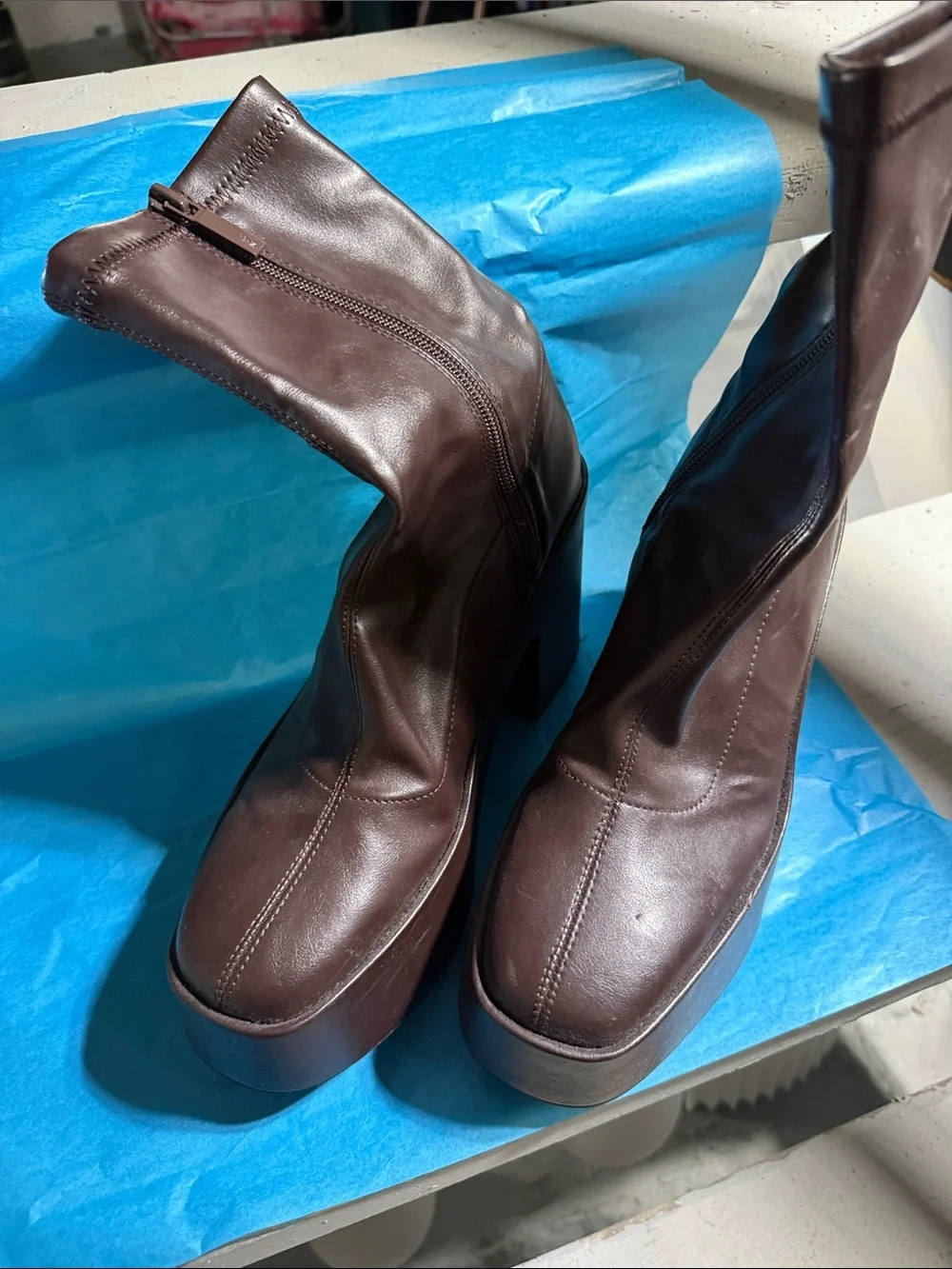 Zara Dark Brown Platform Ankle Boots